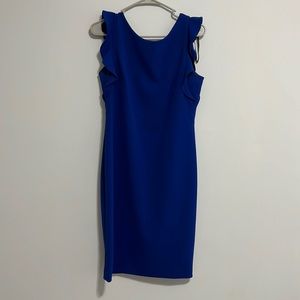 Calvin Klein Blue ruffled cap sleeved dress